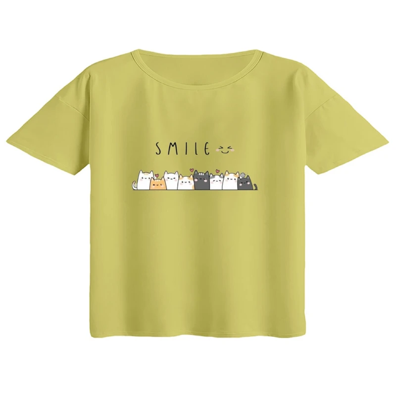 کراپ تی‌شرت آستین کوتاه زنانه مدل دوستان گربه ای