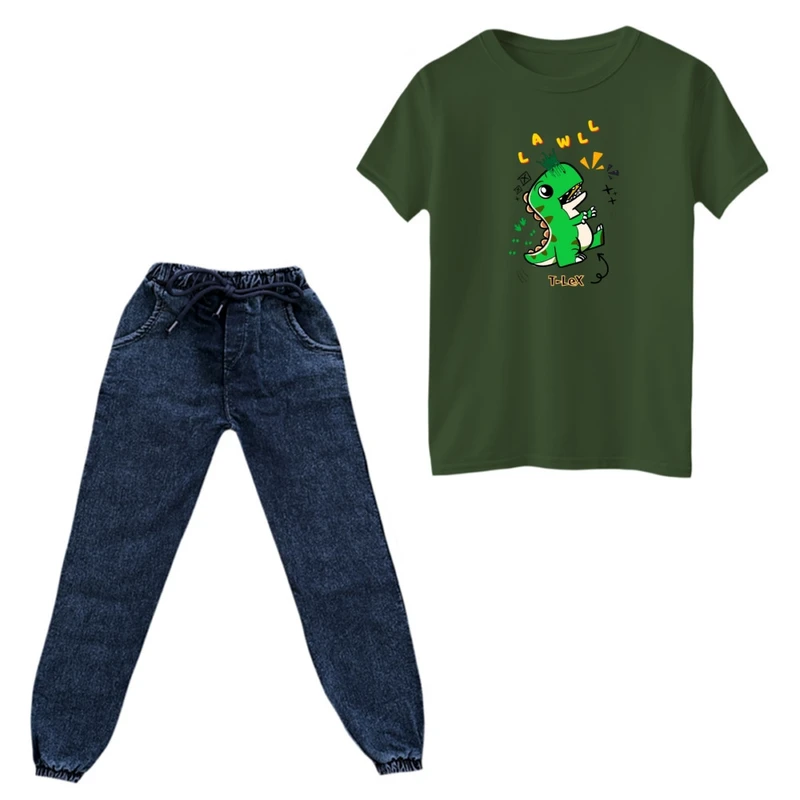 ست تی‌شرت و شلوار پسرانه مدل دایناسور کد 38