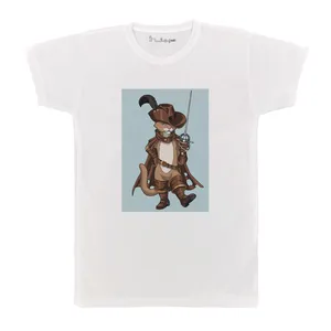 تی شرت آستین کوتاه بچگانه پرمانه طرح گربه چکمه پوش کد pmt.7614