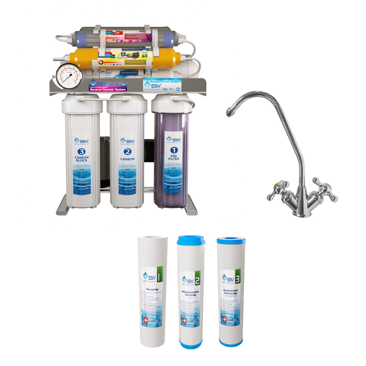 دستگاه تصفیه کننده آب اس اس وی مدل SuperSpring 2W X1000 به همراه شیر تصفیه آب و فیلتر تصفیه آب بسته 3 عددی