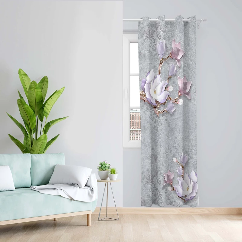 پرده طرح گل مدل مخمل پانچی کد 5051L z سایز 140x200 سانتی متر