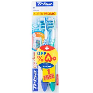 مسواک تریزا مدل pro clean extra با برس متوسط بسته 2 عددی