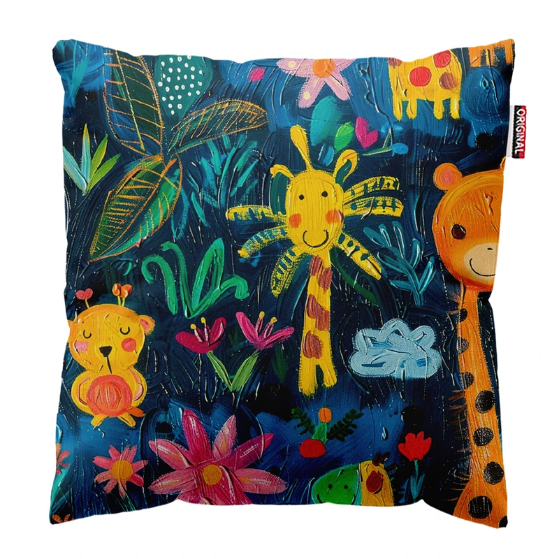 کوسن پاد آفرین مدل کارتونی طرح حیوانات کد PK403705 سایز 40*40 سانتی متر