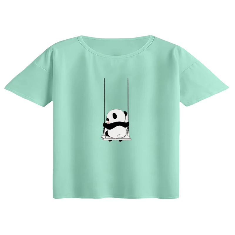 کراپ تی‌شرت آستین کوتاه زنانه مدل پاندا و تاب