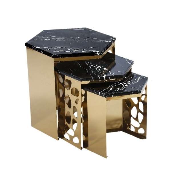 میز عسلی گالری چوب آشنایی مدل Gol-590 مجموعه 3 عددی