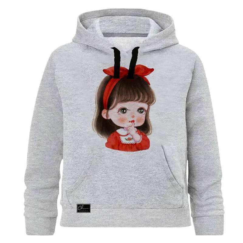 هودی دخترانه مدل CUTE GIRL کد J88 رنگ طوسی
