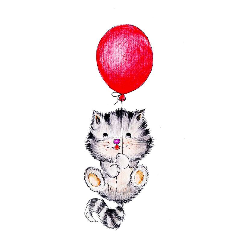 استیکر دیواری کودک مدل گربه وبادکنک