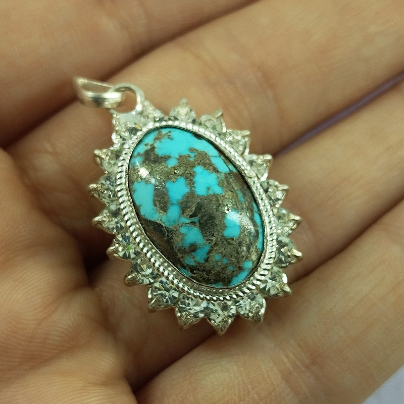 آویز گردنبند نقره زنانه سلین کالا مدل فیروزه نیشابور کد 23