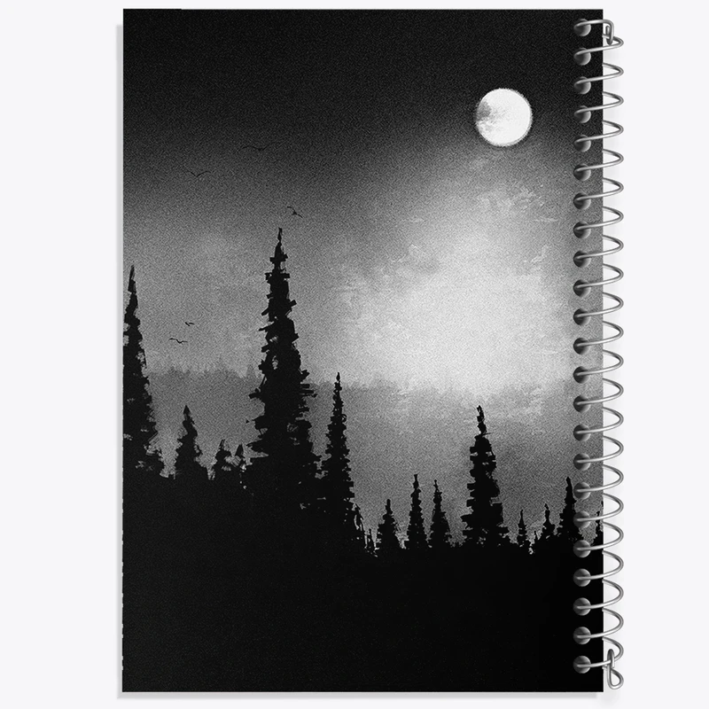 دفتر مشق 100 برگ خندالو طرح منظره شب جنگل کد F1879
