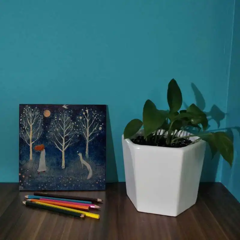 کاشی طرح نقاشی دختر و روباه مدل لوحی BDT161