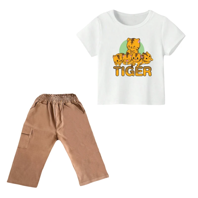 ست تی شرت و شلوارک پسرانه مدل ببر کد ۱۰