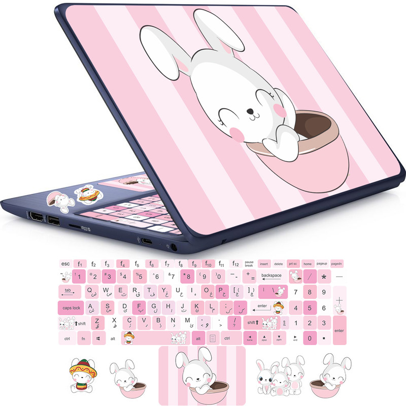 استیکر لپ تاپ راتیانا مدل pink bunny 2 مناسب برای لپ تاپ 15 تا 17 اینچ به همراه برچسب حروف فارسی کیبورد