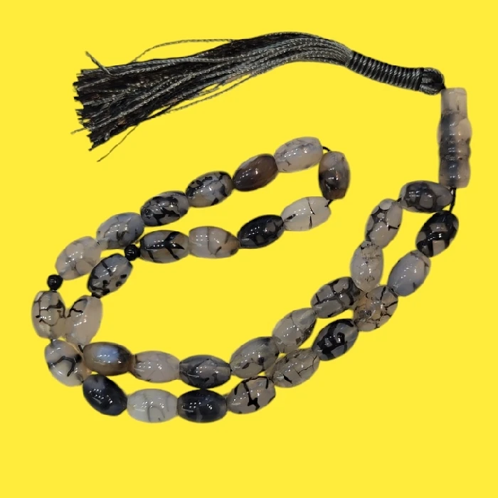 تسبیح نقره جات بافندگان مدل سنگ عقیق شجر هلی کد 400