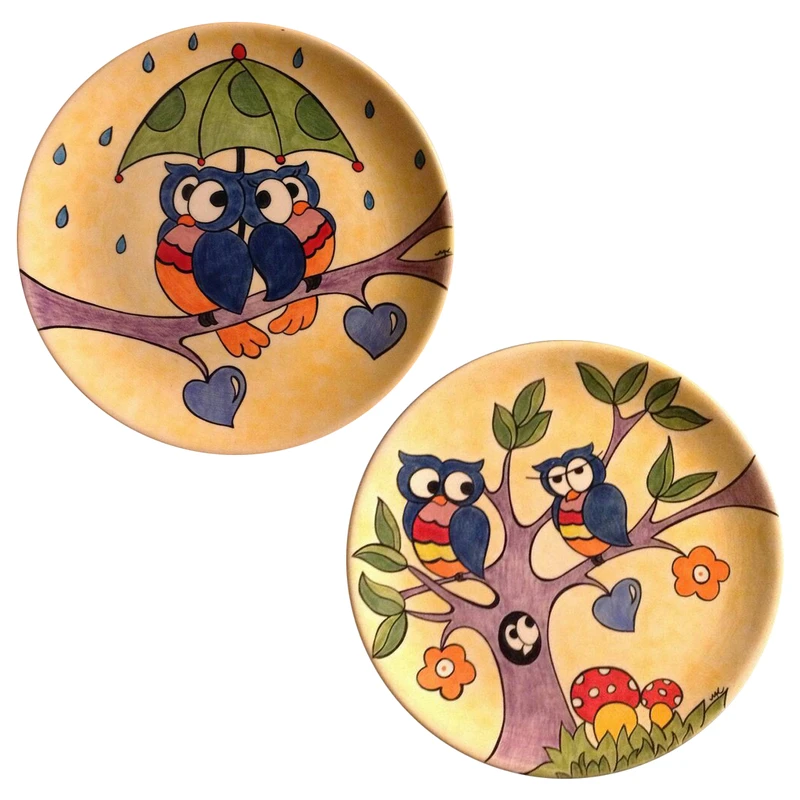 بشقاب دیوارکوب سفالی طرح جغدها کد 053 مجموعه 2 عددی