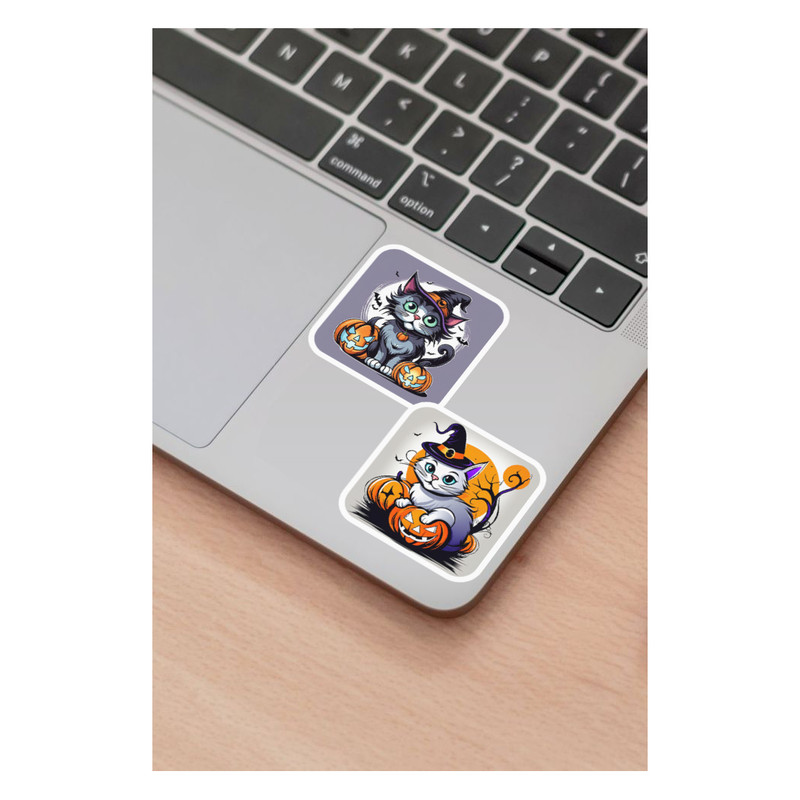 استیکر لپ تاپ و موبایل گوفی طرح گربه هالوین مدل halloween cat 87 مجموعه 3 عددی