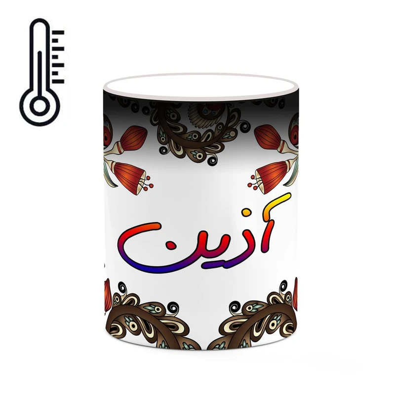 ماگ حرارتی کاکتی مدل اسم آذین طرح سنتی گل و بته کد mgh43358
