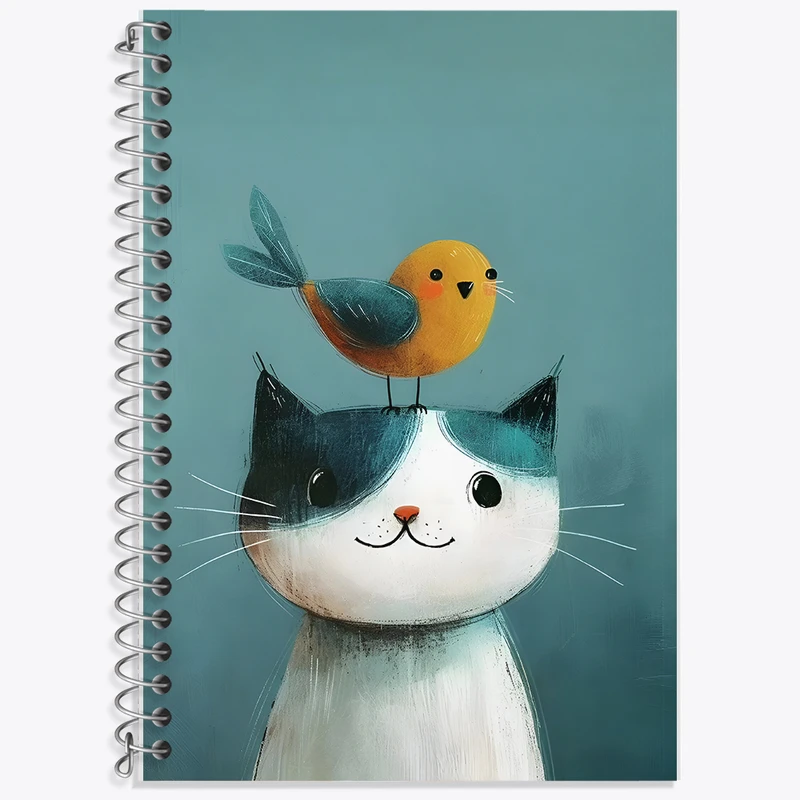 دفتر نت موسیقی 50 برگ خندالو طرح گربه و پرنده کیوت کد N3864