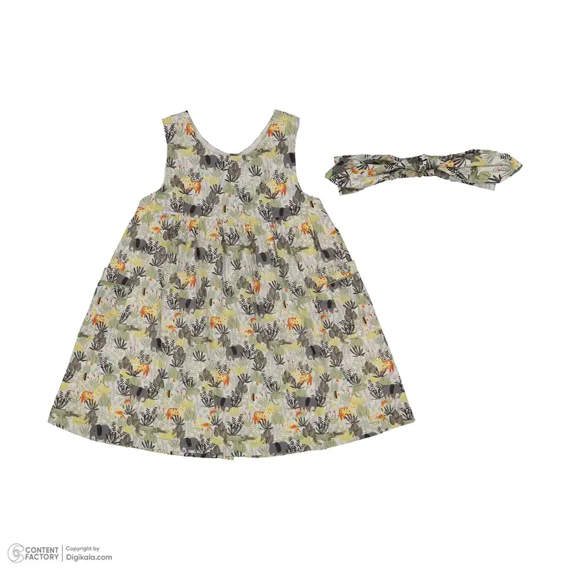 ست پیراهن و هدبند نوزادی دخترانه ایندیگو مدل 131662 رنگ سبز