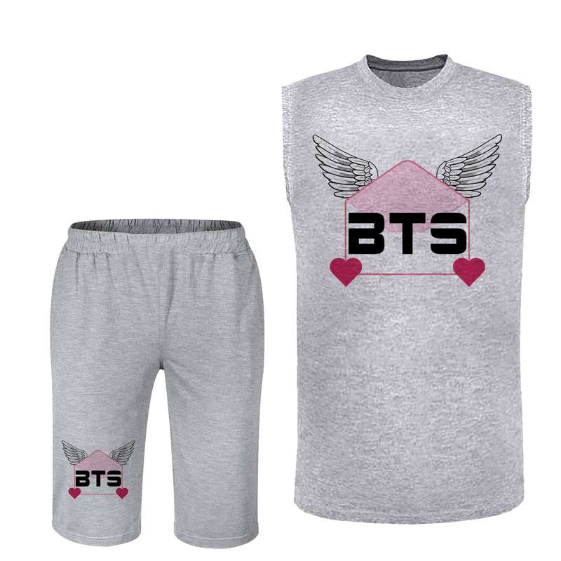 ست تاپ و شلوارک مردانه مدل BTS  کد 90 رنگ سفید