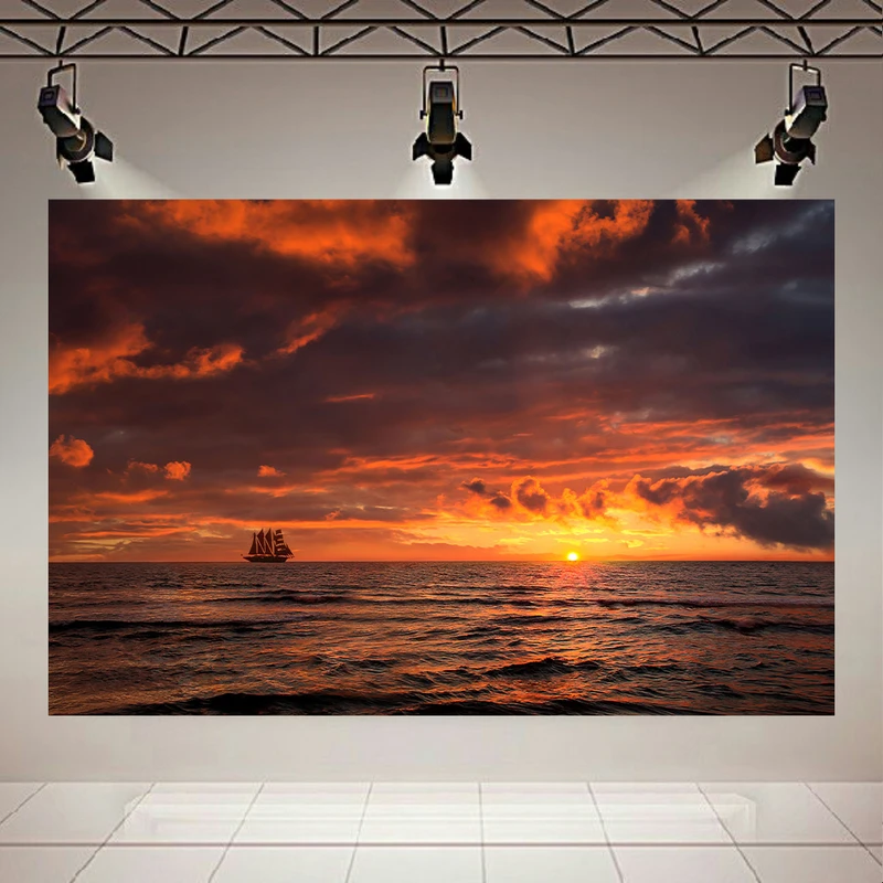 پوستر طرح مخمل غروب خورشید مدل امواج آرام کد PD130549