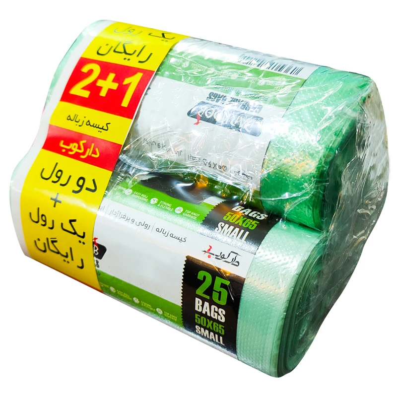 کیسه زباله دارکوب مدل DAR_ZROLSABZ-SMAL25 مجموعه سه عددی بسته 25 عددی