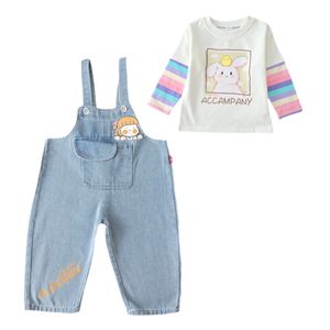 ست تی‌شرت آستین بلند و سرهمی دخترانه مدل بالدار