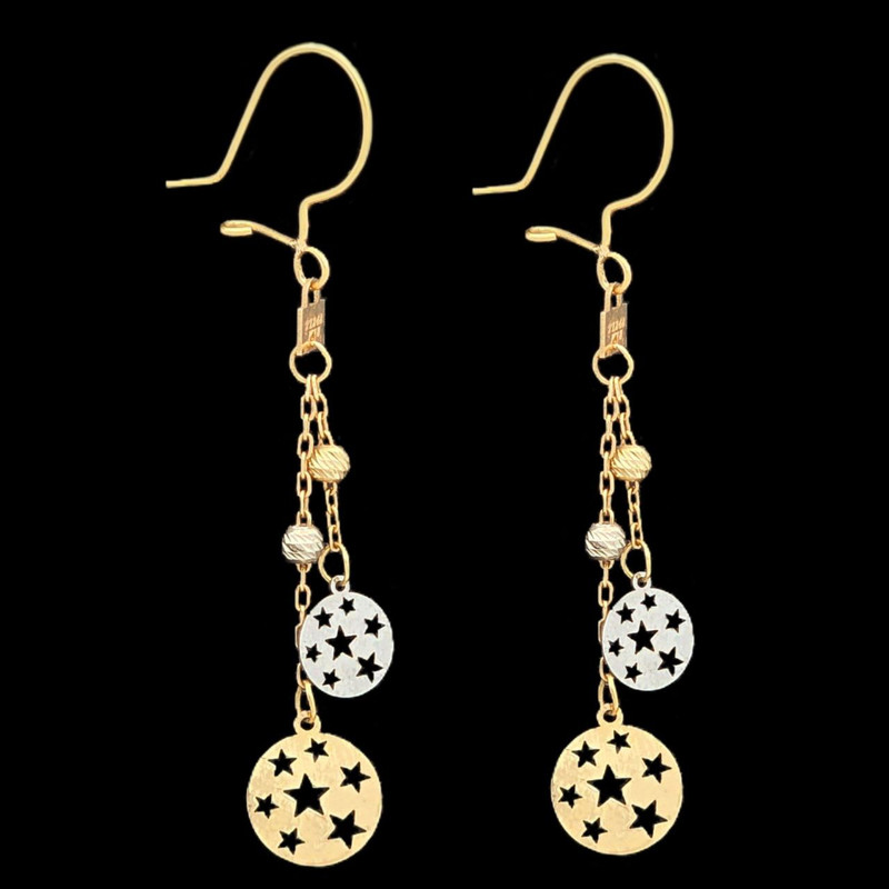 گوشواره عصایی طلا کم اجرت  18 عیار زنانه طلا و شمش برلیان مدل ستاره