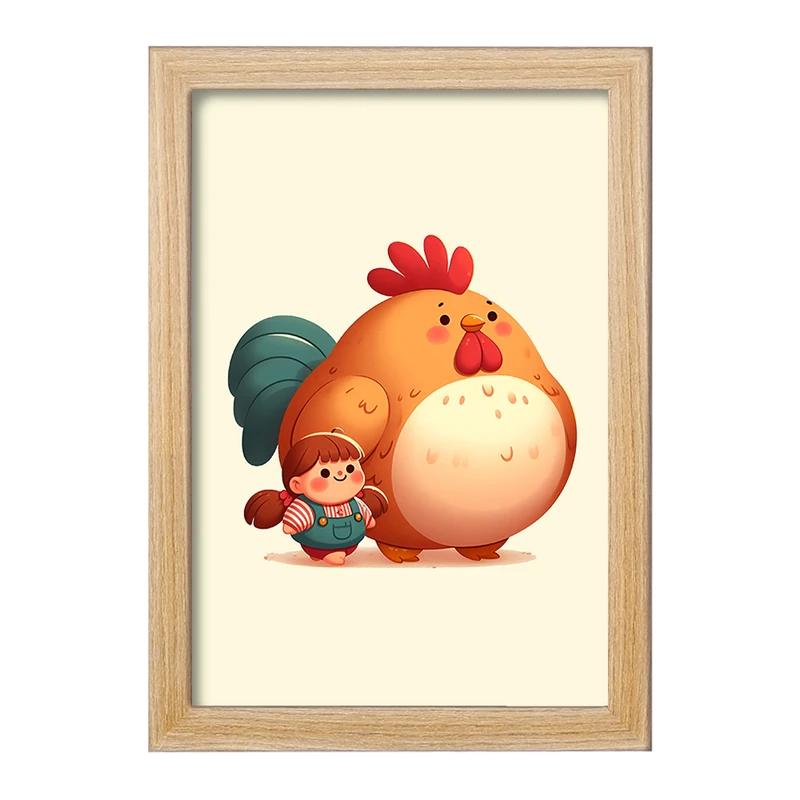 تابلو خندالو مدل دختر و خروس کیوت کد F6134