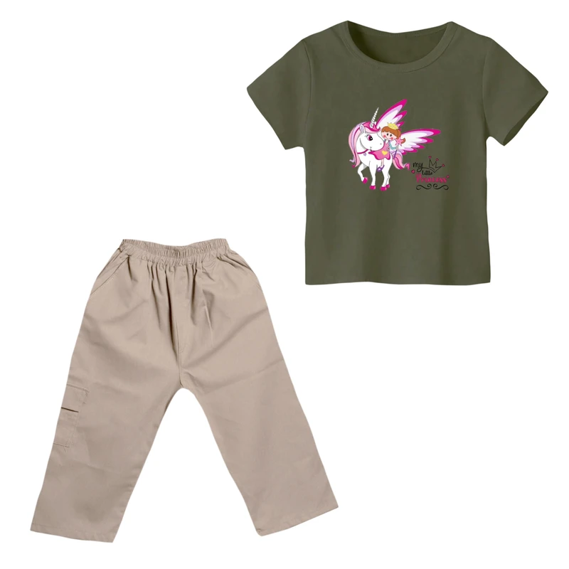 ست تی شرت و شلوارک دخترانه مدل یونیکورن کد 48