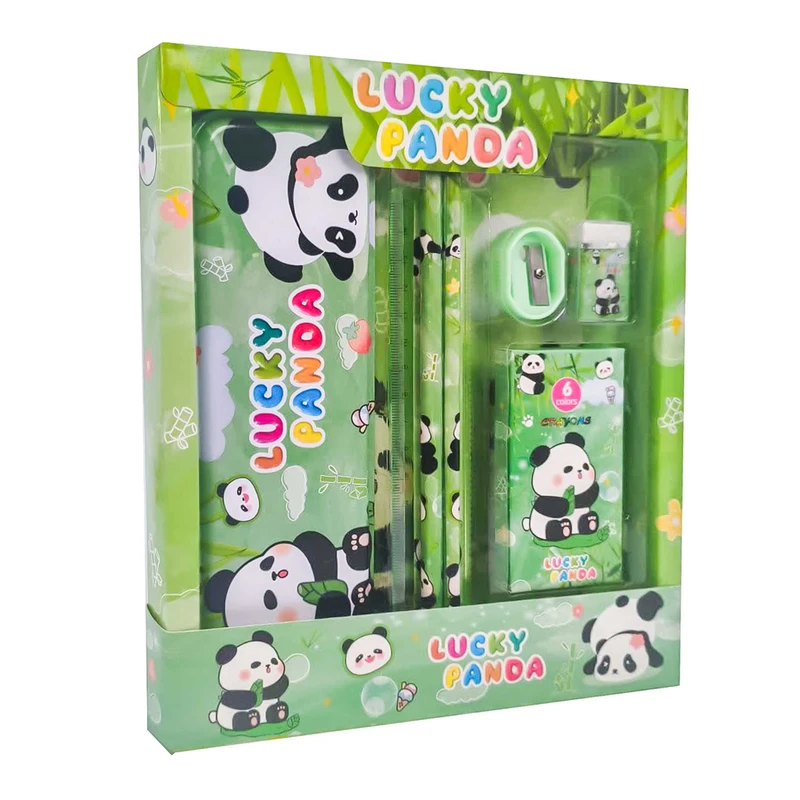 بسته لوازم تحریر مدل lucky panda طرح پاندا بازیگوش مجموعه 7 عددی