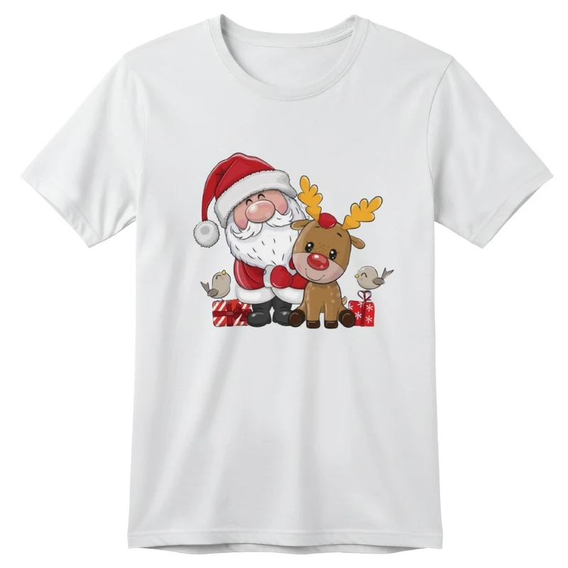 تی‌شرت آستین کوتاه بچگانه مدل بابانوئل و گوزن کریسمس کد v2 