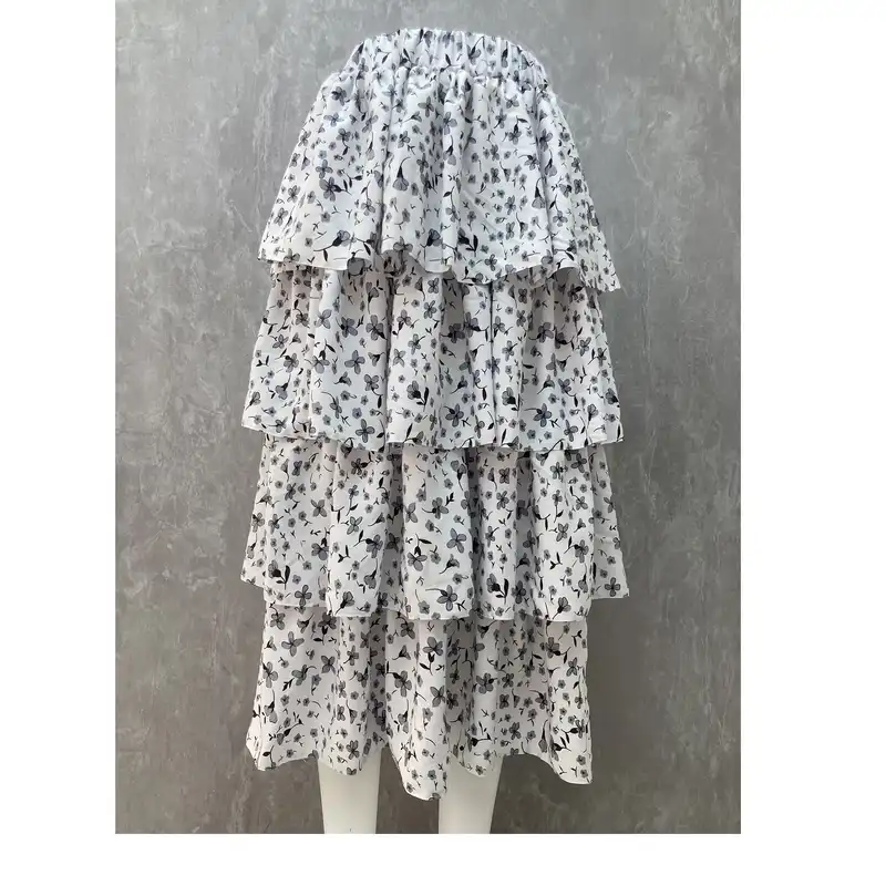 دامن کلوش زنانه مدل طبقه ای رنگ سفید