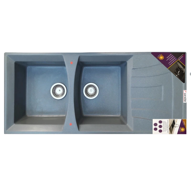 سینک ظرفشویی گرانیت توکار دو لگنه پارادایز مدل TURKEY223-GRAY-AKLIL
