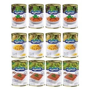 کنسرو خاویار بادمجان ، ذرت شیرین، لوبیاچیتی با سس گوجه فرنگی شامینه - 350 گرم مجموعه 12 عددی