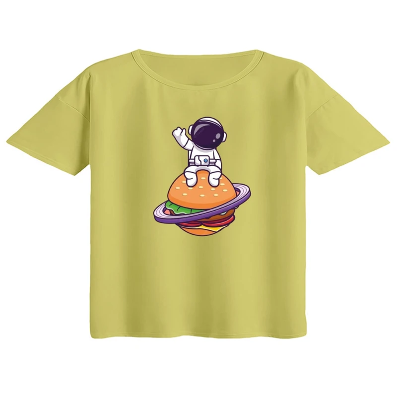 کراپ تی‌شرت آستین کوتاه زنانه مدل فضانورد کد ۷