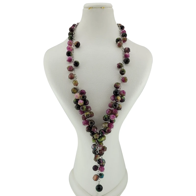 گردنبند زنانه مدل رومانتویی سنگ چشم گربه و جید کد 18