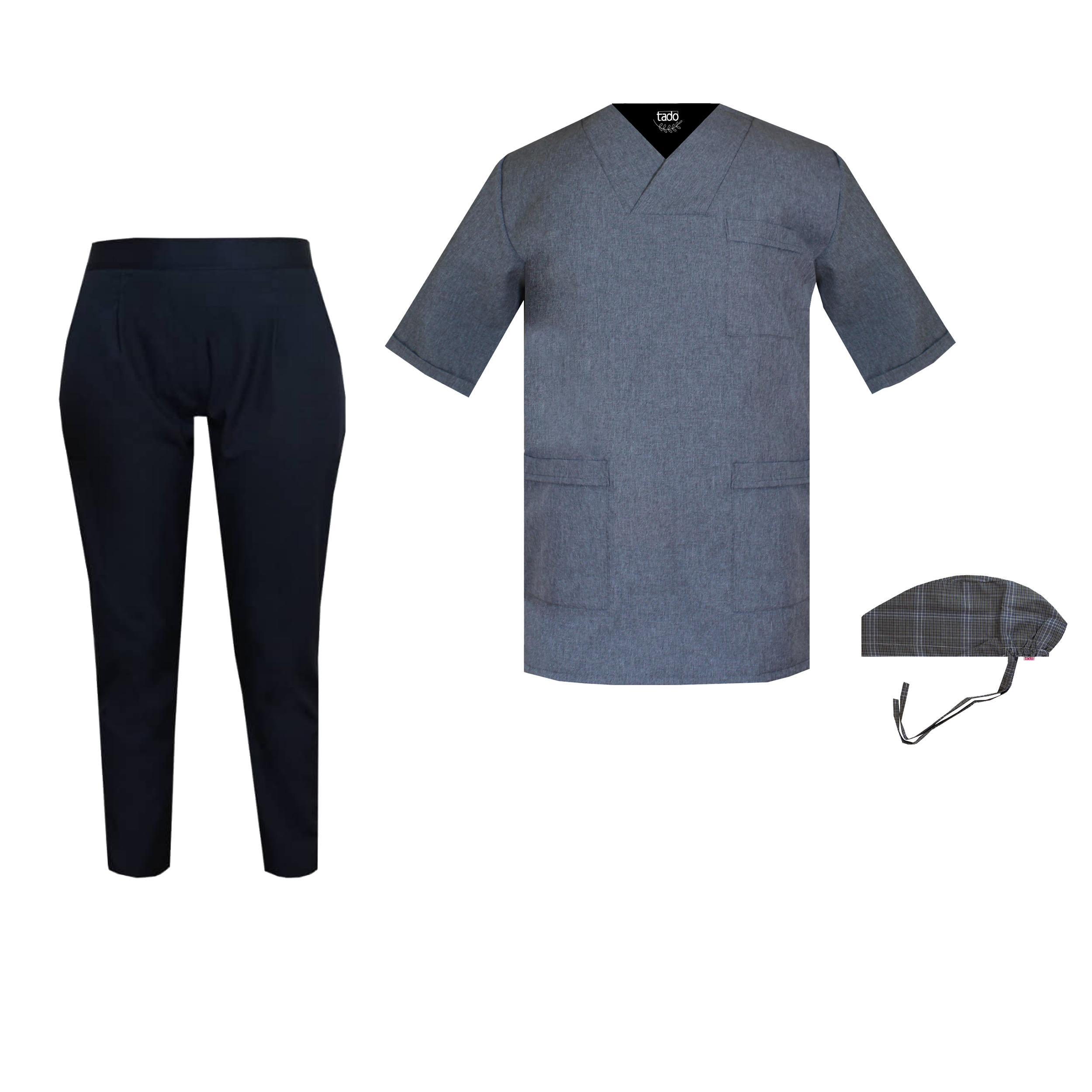 ست کلاه و شلوار و روپوش پزشکی مردانه تادو طرح اسکراب مدل RO30