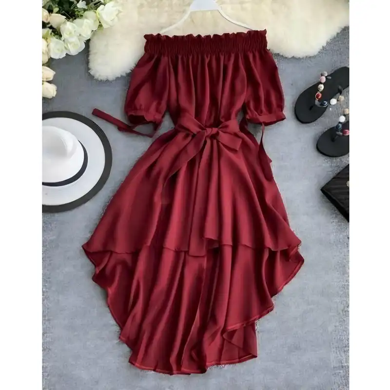 پیراهن ساحلی زنانه مدل ساحلی رنگ زرشکی