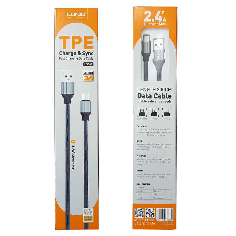 کابل تبدیل USB به USB-C الدینیو مدل LS442 طول 2متر