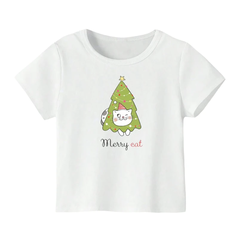 تی شرت آستین کوتاه بچگانه مدل گربه کریسمس کد 3