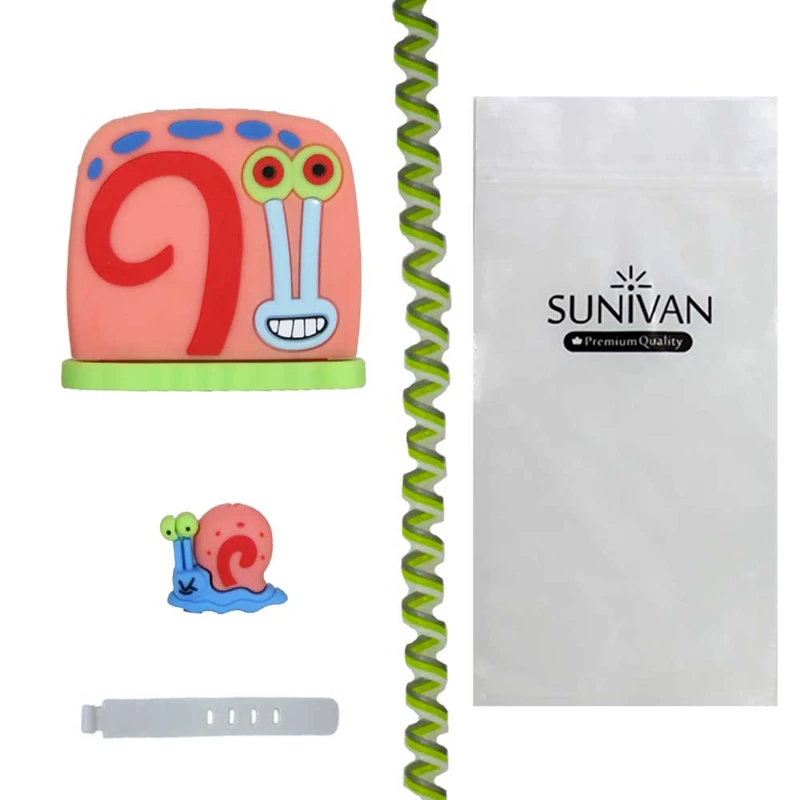 محافظ شارژر دیواری سانیوان طرح عروسکی حلزون گری به همراه محافظ کابل مجموعه 4 عددی