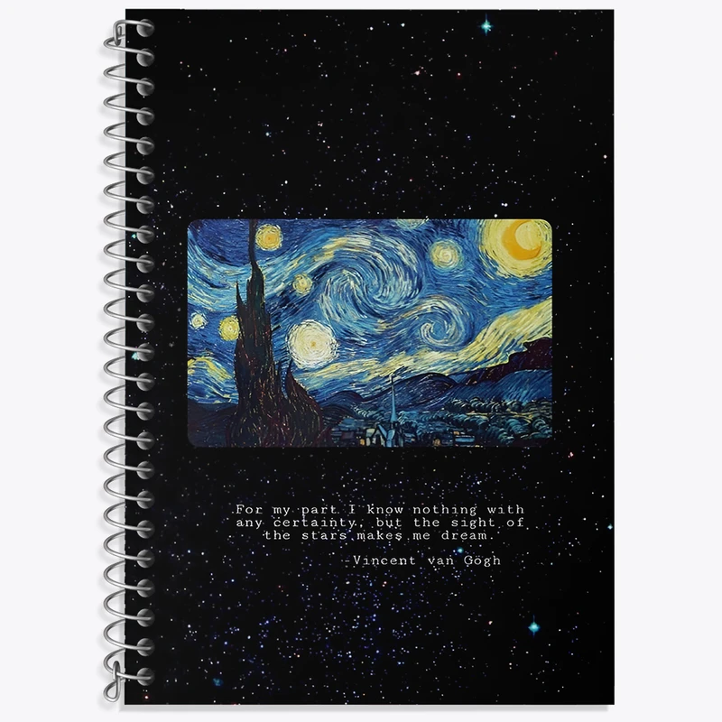 دفتر زبان 50 برگ خندالو مدل سه خط طرح شب پر ستاره ونسان ونگوگ کد N4180