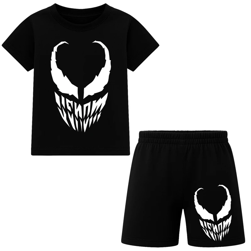 ست تی‌شرت آستین کوتاه و شلوارک راحتی پسرانه مدل M69 طرح ونوم