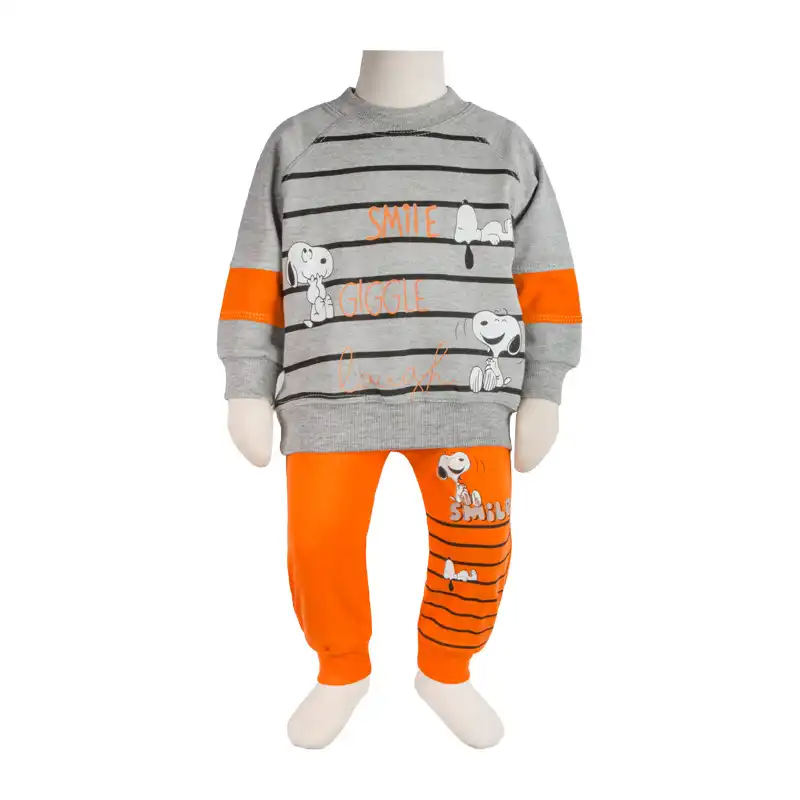 ست سویشرت و شلوار نوزادی آدمک مدل اسنوپی کد 110029 رنگ نارنجی