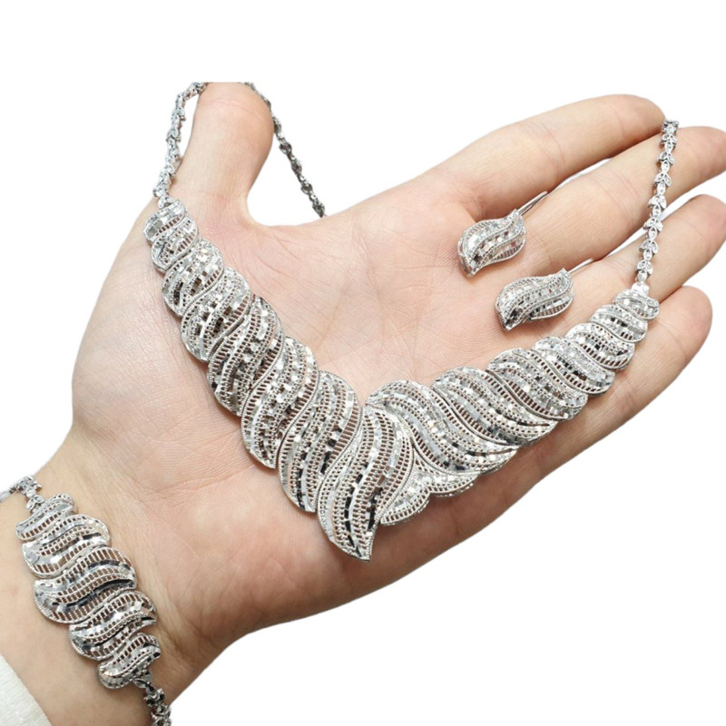 نیم ست نقره زنانه مدل خامه ای تراش 001