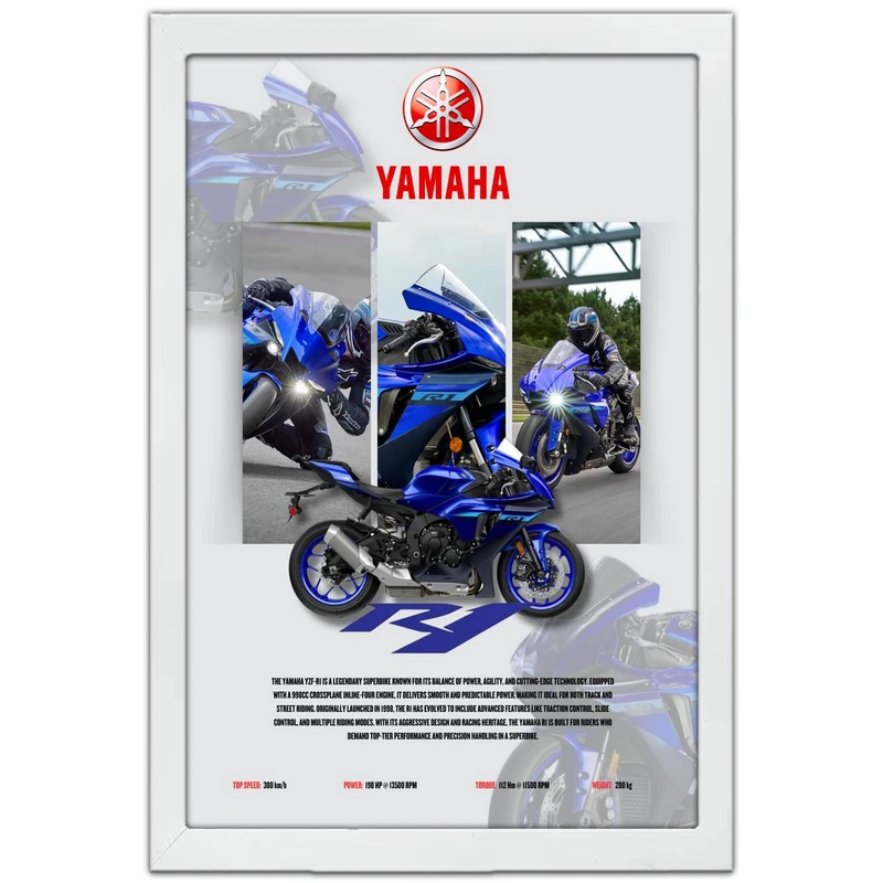 تابلو بکلیت طرح موتور سنگین یاماها Yamaha YZF-R1 مدل W-po1681 فریم سفید
