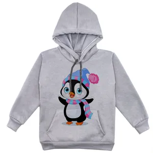 هودی دخترانه مدل پنگوئن F117 رنگ طوسی