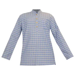 پیراهن آستین بلند مردانه مدل چهار خانه رنگ آبی روشن