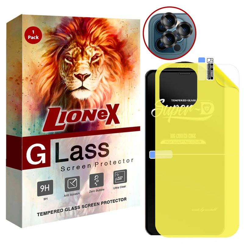  محافظ صفحه نمایش لایونکس مدل 2SNR مناسب برای گوشی موبایل اپل iPhone 12 Pro Max به همراه محافظ پشت گوشی و محافظ لنز دوربین