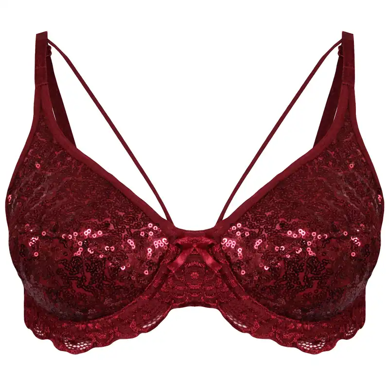 سوتین زنانه ایزابلا مدل پولکی هارنس فنردار کد 4459-10 رنگ زرشکی